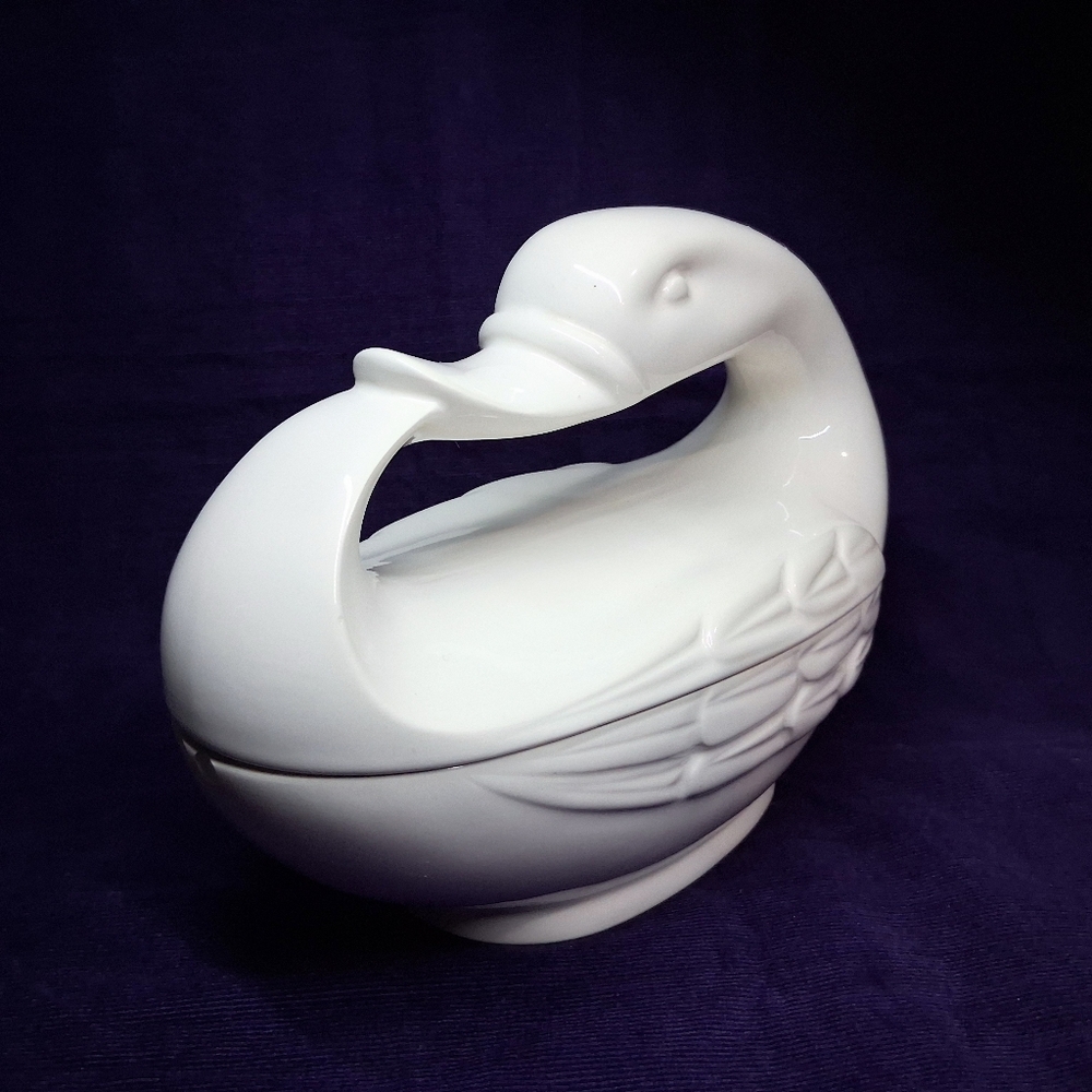 Vintage Fitz And Floyd Swan Porcelain Jewelry Trinket Holder *flaw* - Picture 8 of 16
